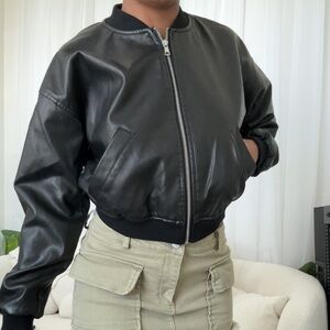 Leather bomber jacket